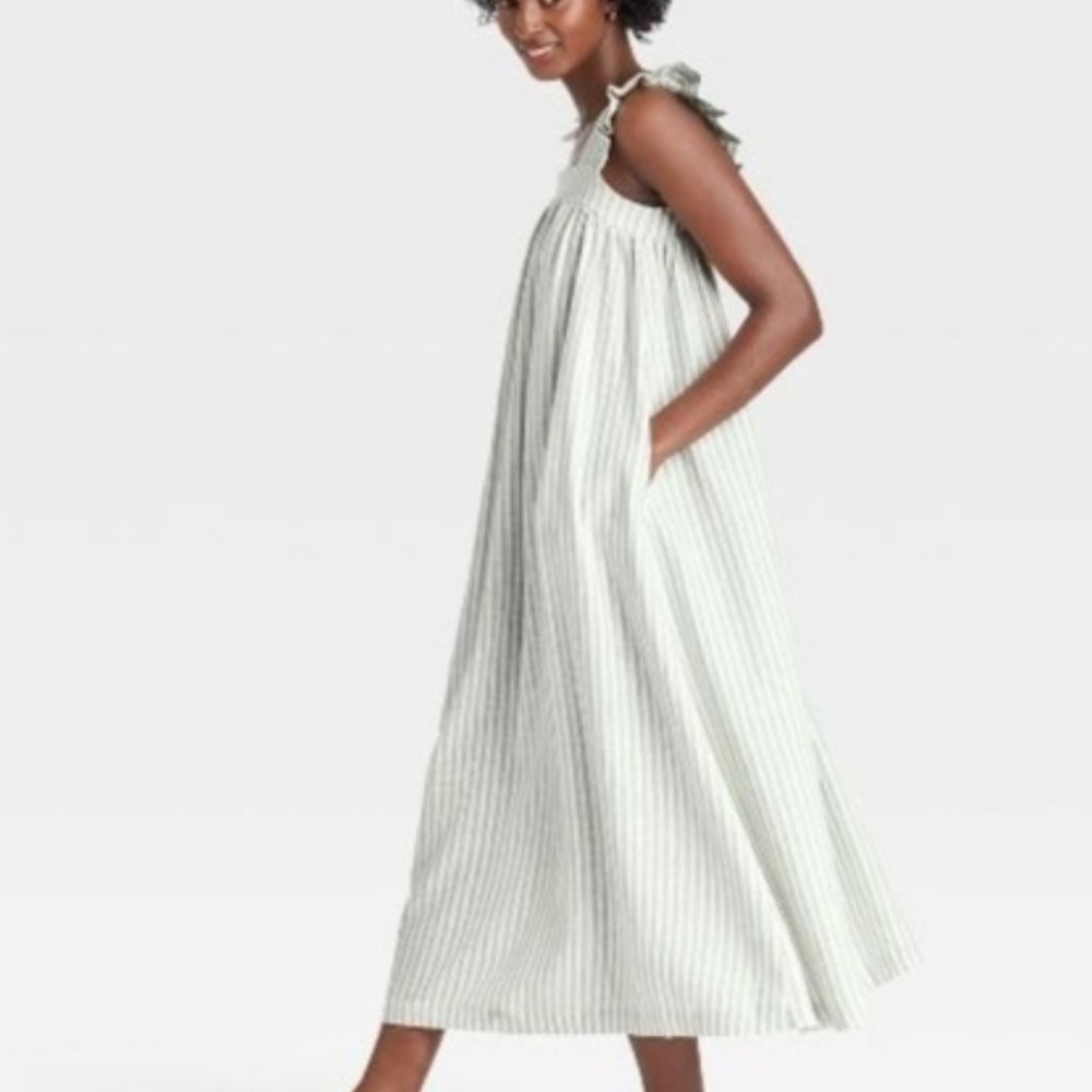 A New Day Mint Stripe Linen Dress